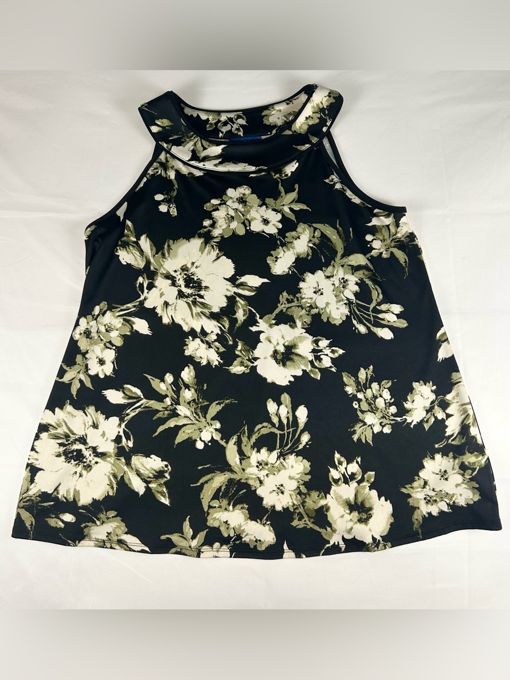 Apt 9 Top Women’s Large Black Halter Neck Tank Dark Floral Whimsical Romantic